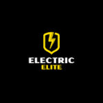 Electric Elite YouTube channel graphics--a black square with a yellow shield containing a lightning bolt centered above the text 